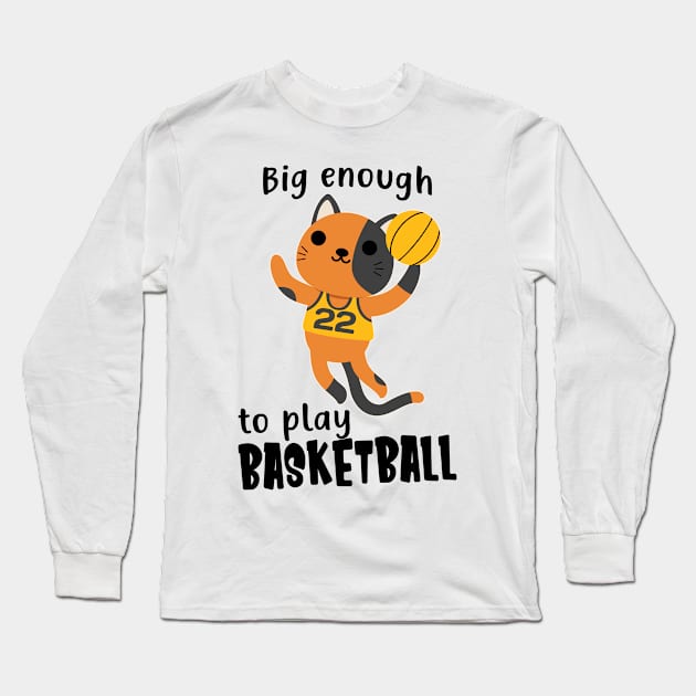 Children Basketball Cat Funny Sports Animals Long Sleeve T-Shirt by Foxxy Merch